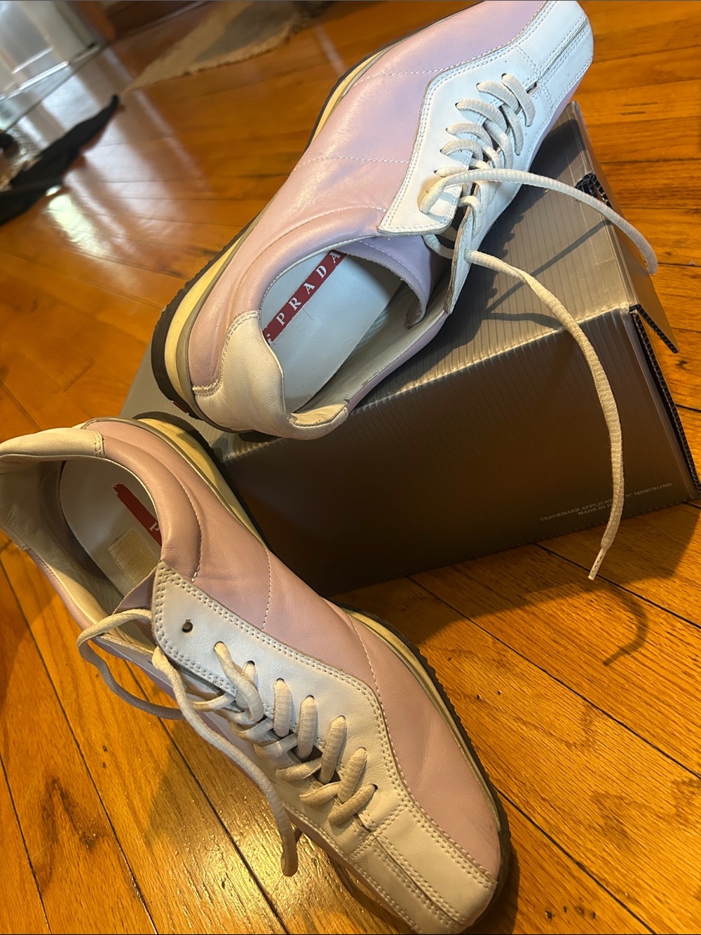 Prada Lilac and White Leather Lace-Up Sneakers